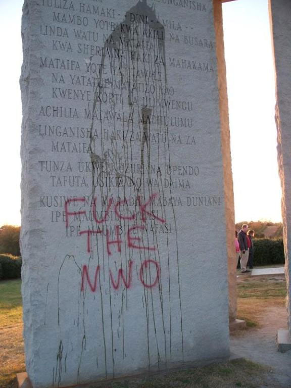 Symbolic: just as the rest of the illuminati plans, the "Georgia Guidestones" suffer greatly under the growing awareness of the public