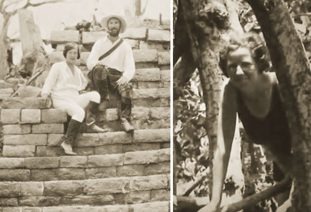 A sinistra: l'esploratore F.A. Mitchell-Hedges e la sua fidanzata e finanziatrice, Lady Richmond Brown, durante una spedizione in America centrale negli anni '20. A destra: li seguì anche la giovane Anna Mitchell-Hedges 