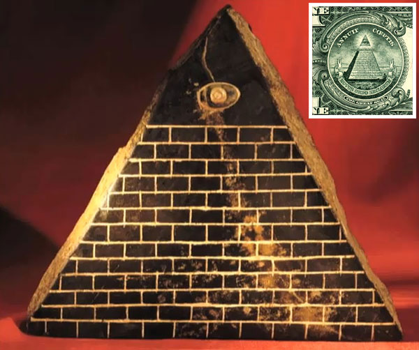 Konstverk med en   Illuminati-pyramid från Ecuador
